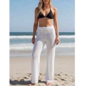 Shade & Shore White Sheer Wide-Leg Beach Pants